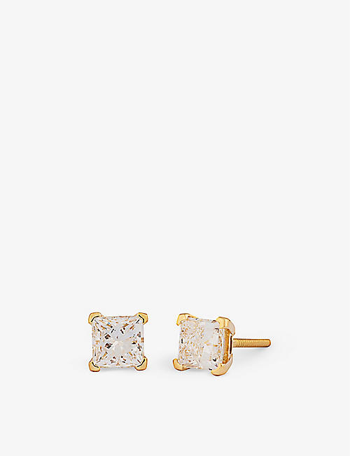 THE DIAMOND LAB: Timeless 18ct yellow-gold and princess-cut 2.1ct diamond drop earrings