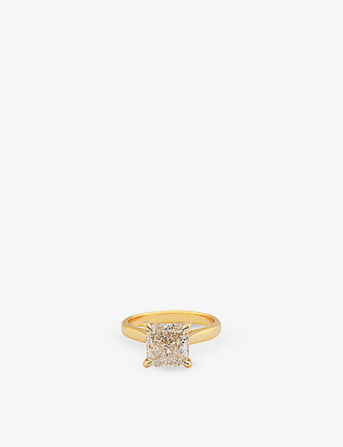 THE DIAMOND LAB: Timeless 18ct yellow-gold and 3.16ct cushion-cut diamond solitaire ring