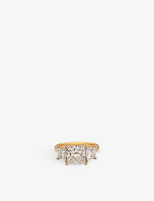 THE DIAMOND LAB: Timeless 18ct yellow-gold and 4.46ct princess-cut diamond trilogy ring