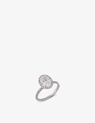 THE DIAMOND LAB: Halo 18ct white-gold and 2.37ct oval-cut diamond solitaire ring