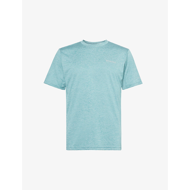 Shop Columbia Hike Branded-print Woven T-shirt In Cloudburst Heat