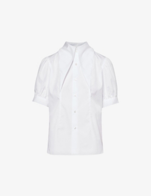 Shop Noir Kei Ninomiya Women's White Pointed-collar Short-sleeve Cotton Shirt