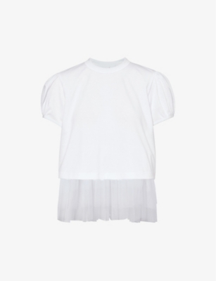 Shop Noir Kei Ninomiya Women's White Ruffle-trims Short-sleeve Cotton-jersey T-shirt