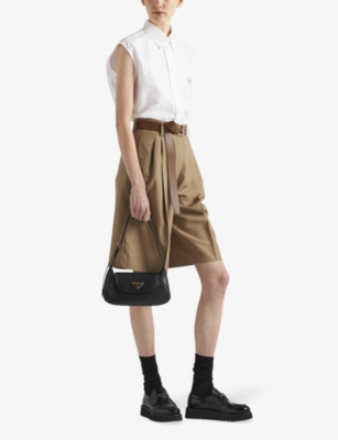 Prada Womens White Logo-embroidered Short-sleeve Cotton Oxford Shirt In White
