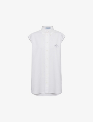 PRADA: Logo-embroidered short-sleeve cotton Oxford shirt