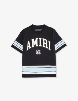 Amiri Boys Black Kids Brand-print Striped-trim Cotton-jersey T-shirt 4-12 Years