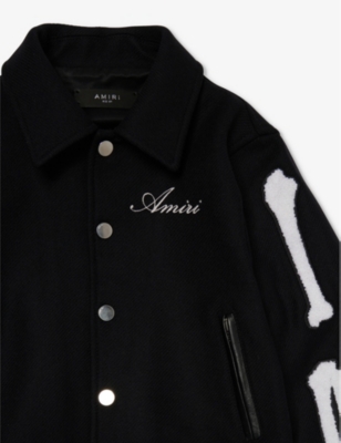 Shop Amiri Boys Black Kids Bones Brand-embroidered Wool-blend Jacket 4-12 Years