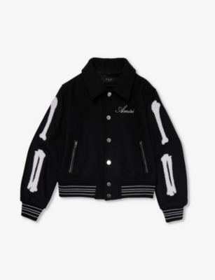 Shop Amiri Boys Black Kids Bones Brand-embroidered Wool-blend Jacket 4-12 Years
