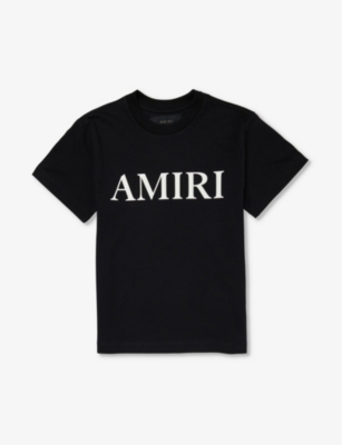 Shop Amiri Boys Black Kids Branded-print Short-sleeved Cotton-jersey T-shirt 4-12 Years