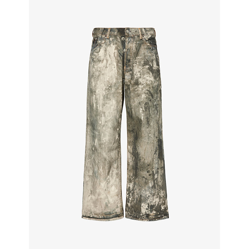 Shop Acne Studios Men's Cold Grey Paint-splatter Brand-patch Wide-leg Jeans