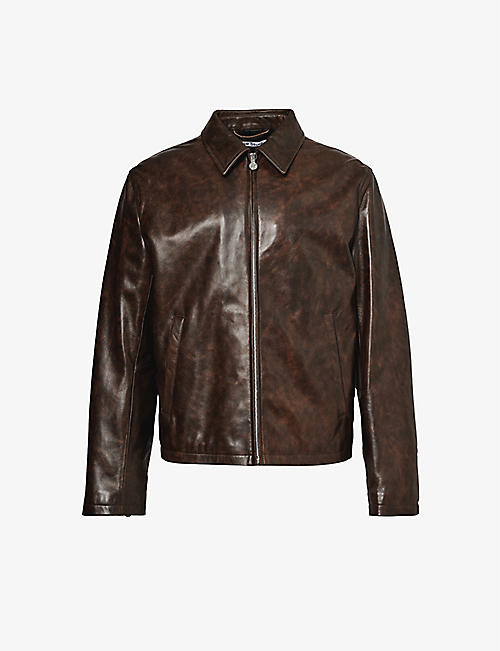 ACNE STUDIOS: Spread-collar brand-embossed leather jacket