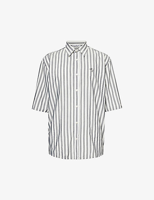 ACNE STUDIOS: Logo-embroidered striped relaxed-fit woven shirt