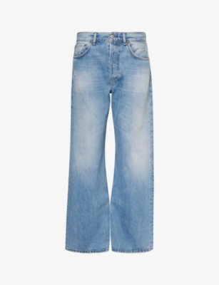 Shop Acne Studios Women's Light Blue 2021f Faded-wash Loose-fit Straight-leg Jeans