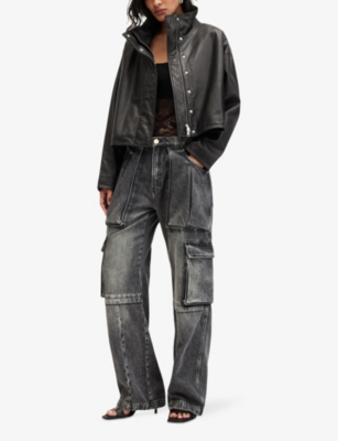 ALLSAINTS: Ryder funnel-neck relaxed-fit leather jacket