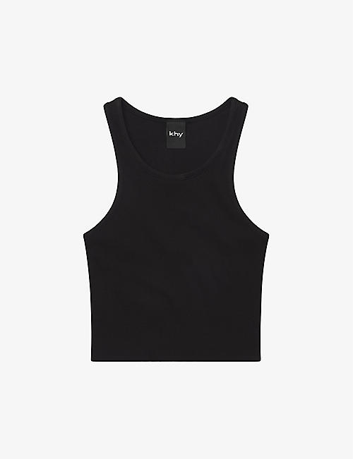 KHY: Raw-hem cropped stretch-cotton jersey tank top