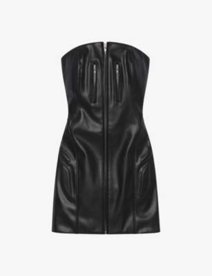 khy☆Faux Leather Strapless Mini Dress☆ミニ ドレス KHY] 카일리 카이 폭스 레더 미니 드레스 Faux Leather