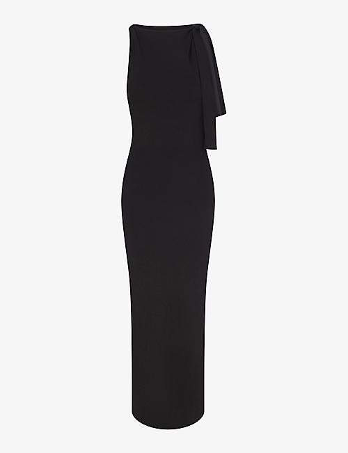 KHY: Asymmetric twist-strap faux-suede maxi dress