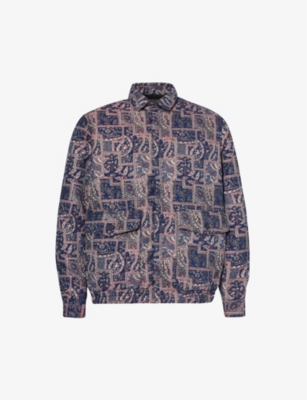 Beams Plus Mens Patchwork Like Batik Abstract-pattern Spread-collar Relaxed-fit Woven Jacket