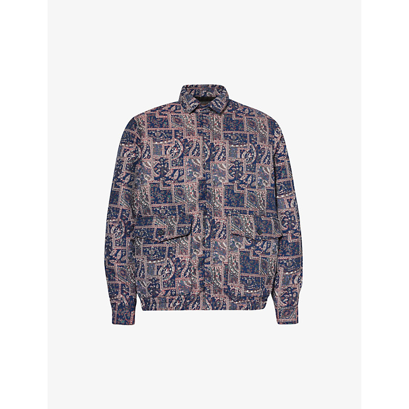 Beams Plus Mens Patchwork Like Batik Abstract-pattern Spread-collar Relaxed-fit Woven Jacket