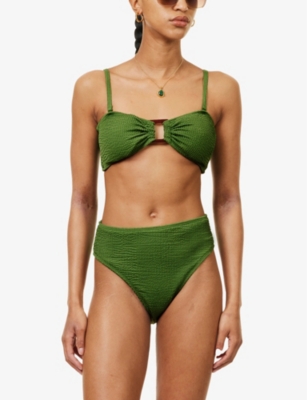Shop 4th & Reckless Lulu Balconette Crinkled Stretch-jersey Bikini Top In Green