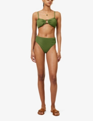 Shop 4th & Reckless Women's Green Lulu High-rise Medium-coverage Crinkled Stretch-jersey Bikini Briefs