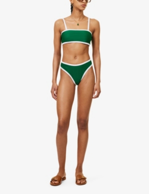 Shop 4th & Reckless Womens Green Cabo Contrast-trim Bikini Bottoms