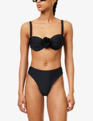 Shop 4th & Reckless Women's Black Monaco Floral Motif-embellished Bikini Top
