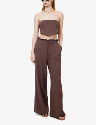 Shop 4th & Reckless Women's Chocolate Tulum Strapless Tie-back Cropped Woven Top