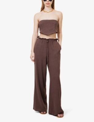 Shop 4th & Reckless Women's Chocolate Tulum Straight-leg Mid-rise Drawstring-waist Woven Trousers