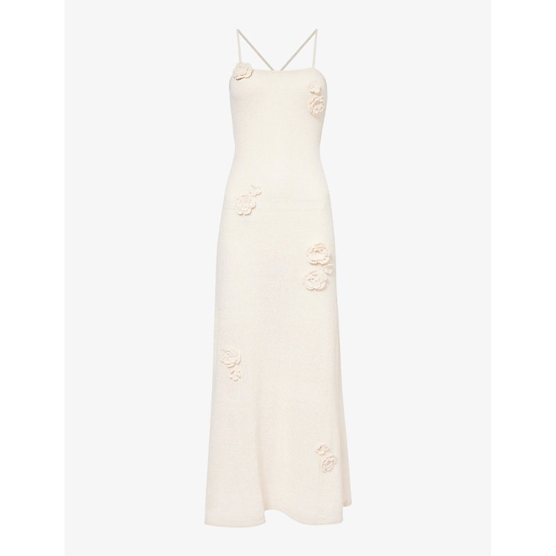 4th & Reckless Isla Floral Motif-embellished Knitted Maxi Dress In Off White