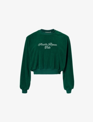 Shop 4th & Reckless Womens Green Bay Text-embroidered Relaxed-fit Woven Sweatshirt