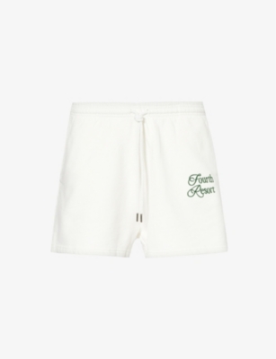 Shop 4th & Reckless Women's Cream Mirissa Logo-embroidered Regular-fit Cotton-jersey Shorts