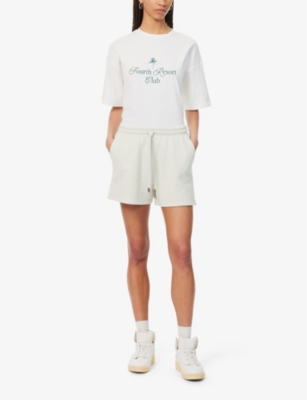 Shop 4th & Reckless Women's Washed Sage Mirissa Logo-embroidered Regular-fit Cotton-jersey Shorts