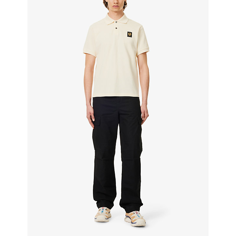 Shop Belstaff Men's Yellow Sand Brand-patch Short-sleeved Cotton-jersey Polo Shirt