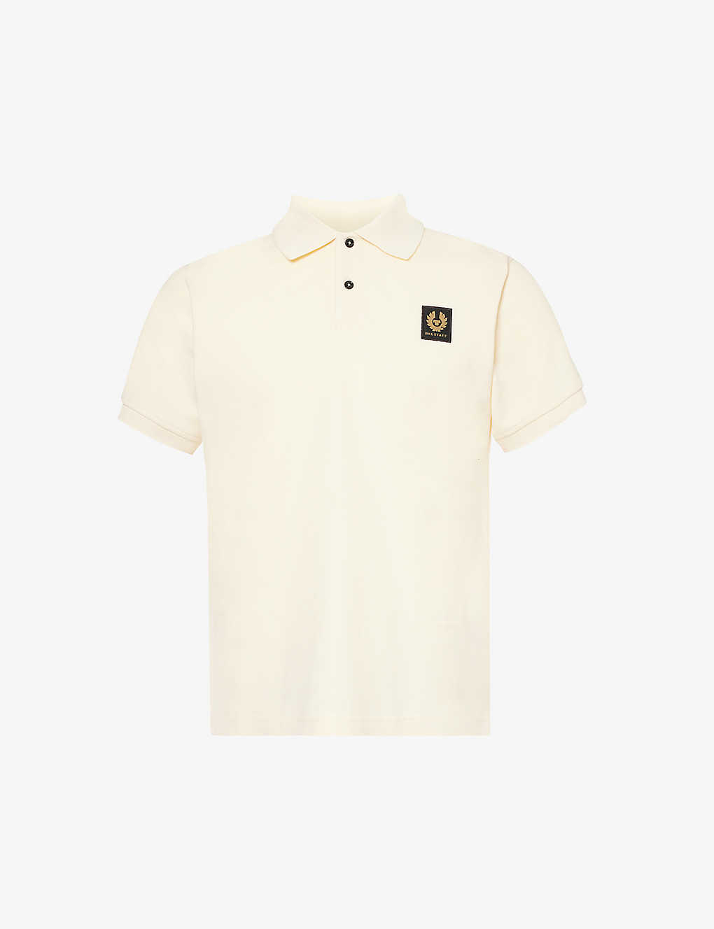 Shop Belstaff Men's Yellow Sand Brand-patch Short-sleeved Cotton-jersey Polo Shirt