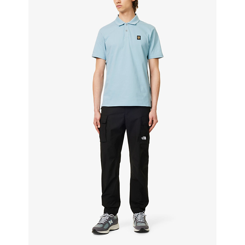 Shop Belstaff Men's Skyline Blue Brand-patch Short-sleeved Cotton-jersey Polo Shirt