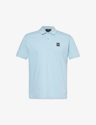 Belstaff Mens Skyline Blue Brand-patch Short-sleeved Cotton-jersey Polo Shirt