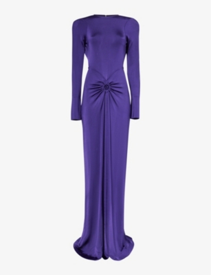 Shop Victoria Beckham Ruched Open-back Stretch-woven Midi Dress In Ultraviolet