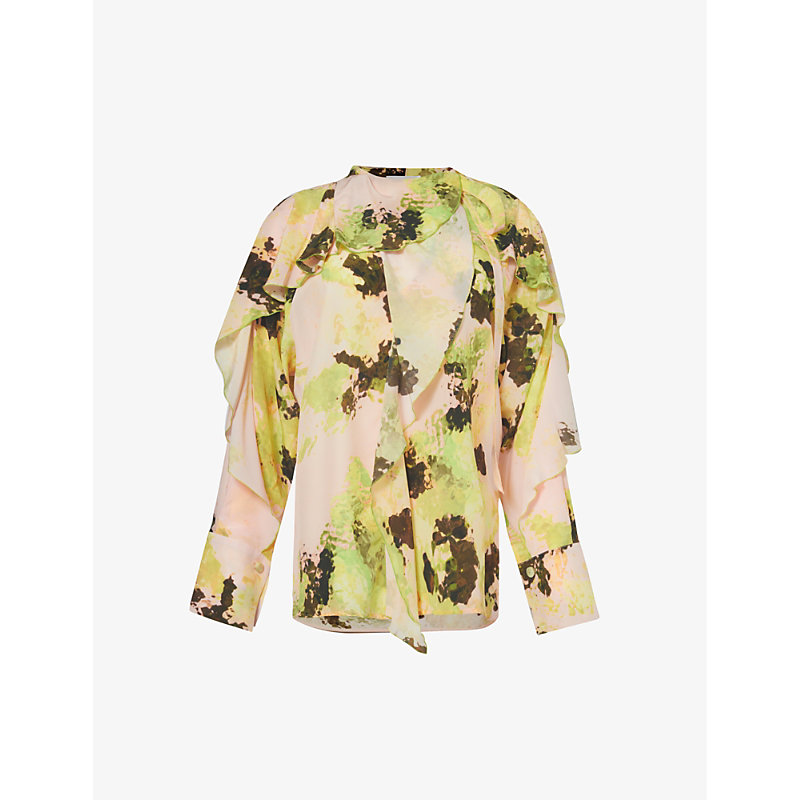 Shop Victoria Beckham Women's Peach Lime Romantic Graphic-pattern Silk Blouse