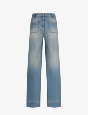 Shop Victoria Beckham Women's Blue Sand Wash Alina Wide-leg High-rise Stretch-denim Jeans