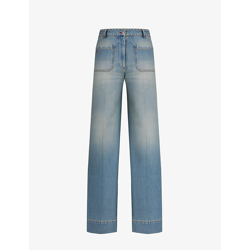 Shop Victoria Beckham Women's Blue Sand Wash Alina Wide-leg High-rise Stretch-denim Jeans