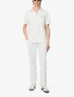 Shop Paige Mens Luminite / White Dunes Roan Ribbed-trims Stretch-pique Shirt