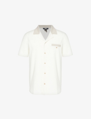 Shop Paige Men's Luminite / White Dunes Roan Ribbed-trims Stretch-pique Shirt