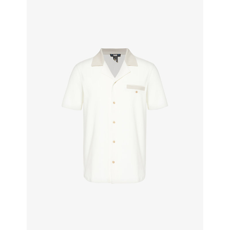 Shop Paige Men's Luminite / White Dunes Roan Ribbed-trims Stretch-pique Shirt