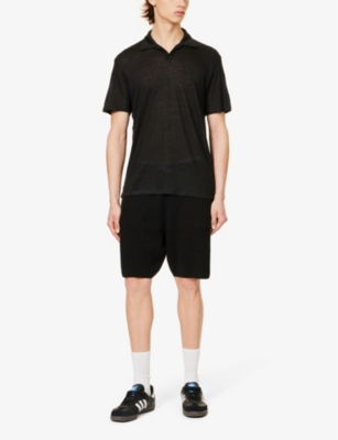 Shop Paige Shelton Relaxed-fit Linen Polo Shirt In Black