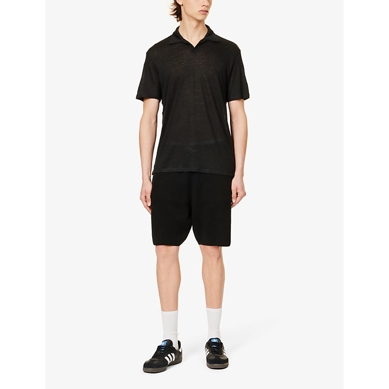 Shop Paige Shelton Relaxed-fit Linen Polo Shirt In Black