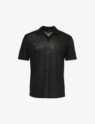 Paige Mens Black Shelton Relaxed-fit Linen Polo Shirt