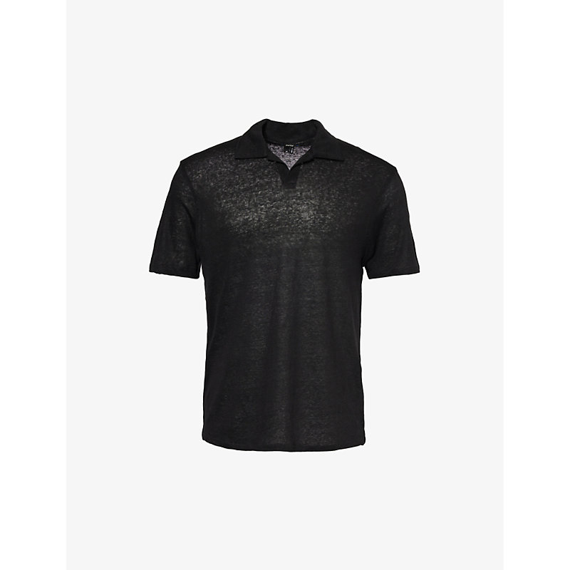 Paige Mens Black Shelton Relaxed-fit Linen Polo Shirt
