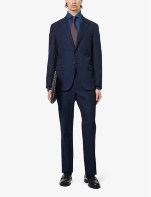 Shop Corneliani Men's Vy Single-breasted Regular-fit Cotton And Linen-blend Suit In Navy