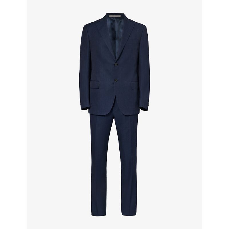 Shop Corneliani Men's Navy Single-breasted Regular-fit Cotton And Linen-blend Suit